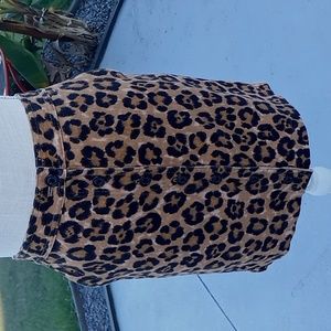 Lauren Ralph Lauren Cheetah Print Button Front  Mini Skirt Size 2P Linen Blend